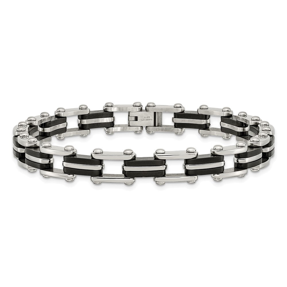 Stainless Steel Chisel Polished With Black Rubber 8.75 Inch Link Bracelet