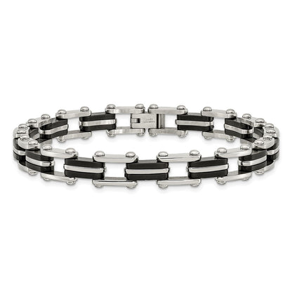 Stainless Steel Chisel Polished With Black Rubber 8.75 Inch Link Bracelet