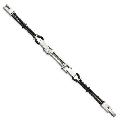 9 Inch Stainless Steel 9In Polished With Wire Inlay And Pu Cord Bracelet
