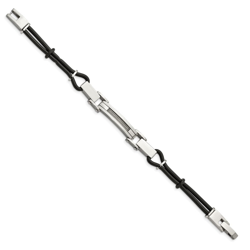 9 Inch Stainless Steel 9In Polished With Wire Inlay And Pu Cord Bracelet
