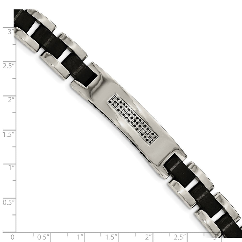 8.5 Inch Stainless Steel Brushed And Polished Black Ip-Plated With Cz 8.5In Bracelet