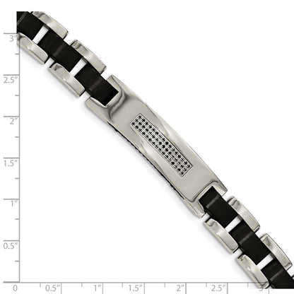 8.5 Inch Stainless Steel Brushed And Polished Black Ip-Plated With Cz 8.5In Bracelet