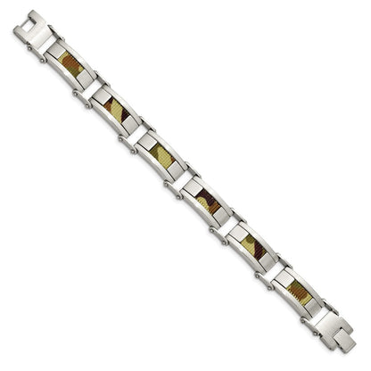 8.5 Inch Stainless Steel Brushed W/Brown Camo Fabric Inlay 8.5In Bracelet