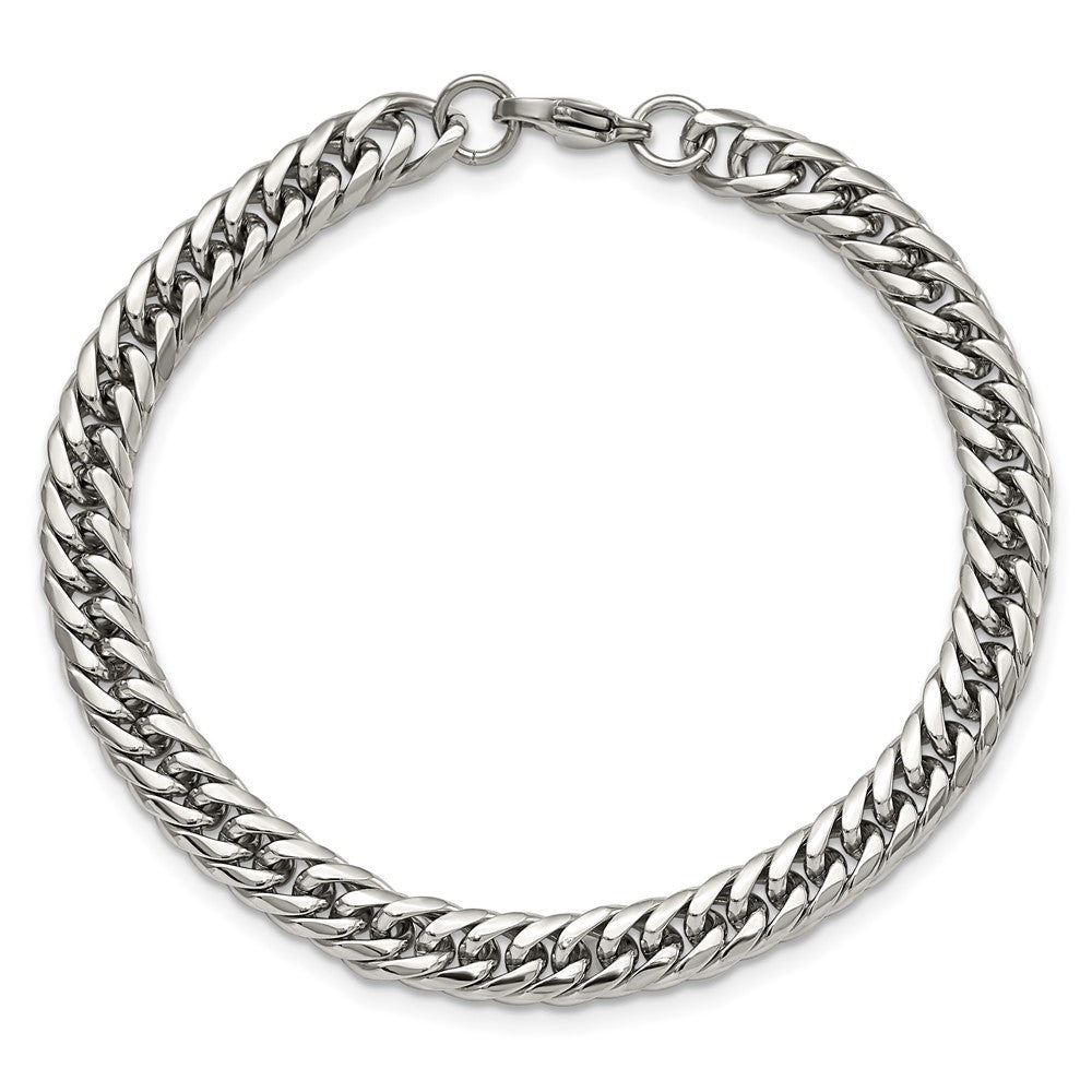 Stainless Steel Chisel Polished Double Curb Chain Bracelet