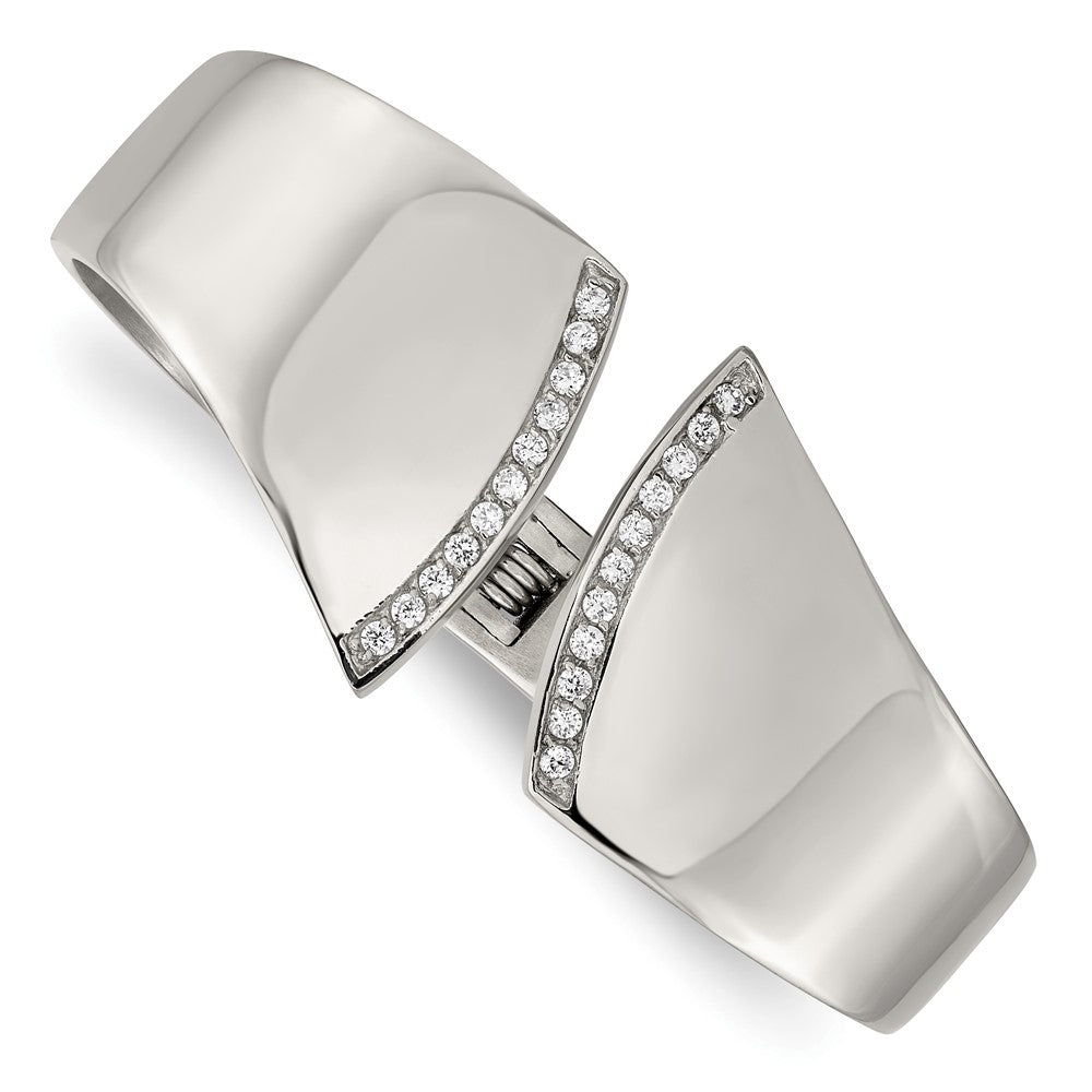 Stainless Steel Polished With Cz Hinged Bangle