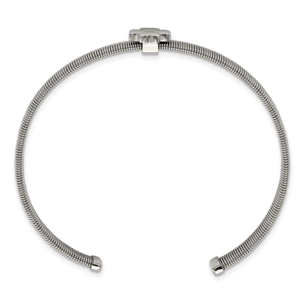 Stainless Steel Chisel Polished Four Leaf Clover Flexible Cuff Bangle