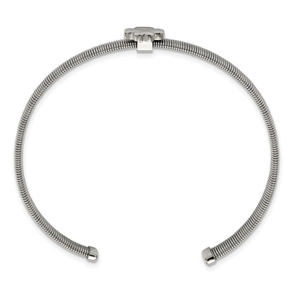Stainless Steel Chisel Polished Four Leaf Clover Flexible Cuff Bangle