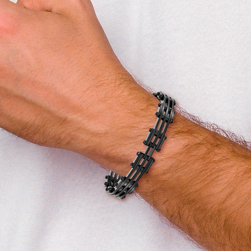 8.5 Inch Stainless Steel Polished Black Ip-Plated Bracelet
