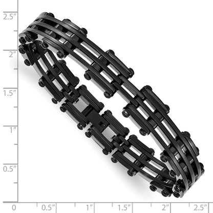 8.5 Inch Stainless Steel Polished Black Ip-Plated Bracelet