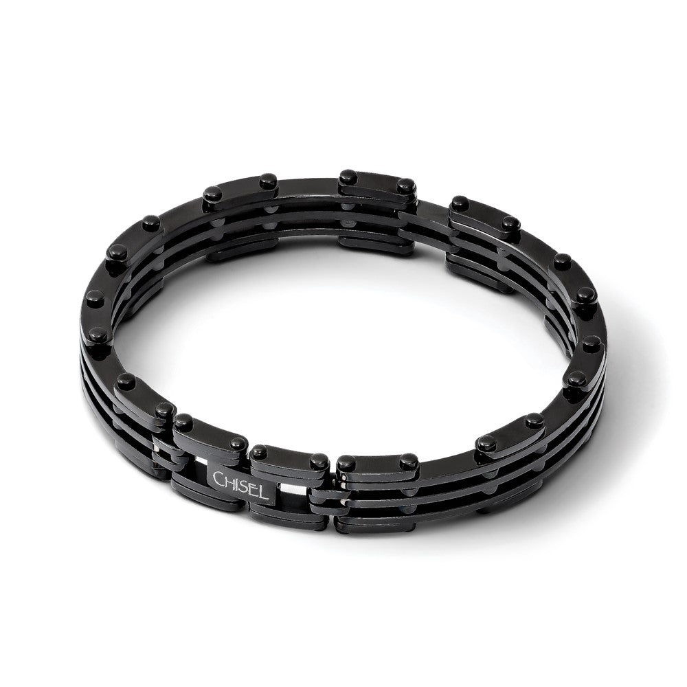 8.5 Inch Stainless Steel Polished Black Ip-Plated Bracelet