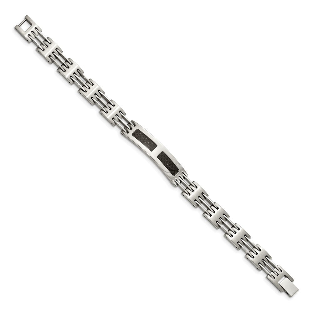 8.5 Inch Stainless Steel Polished W/Black Carbon Fiber Inlay 8.5In Id Bracelet
