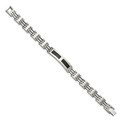 8.5 Inch Stainless Steel Polished W/Black Carbon Fiber Inlay 8.5In Id Bracelet