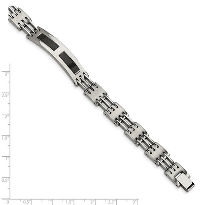8.5 Inch Stainless Steel Polished W/Black Carbon Fiber Inlay 8.5In Id Bracelet