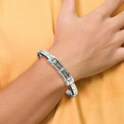 Stainless Steel Chisel Brushed And Polished With Black Carbon Fiber Inlay Hinged Bangle