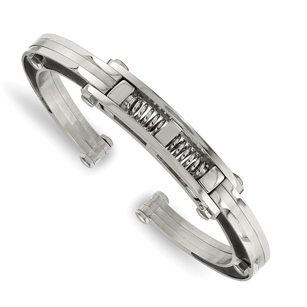 Stainless Steel Chisel Brushed And Polished With Black Carbon Fiber Inlay Hinged Bangle
