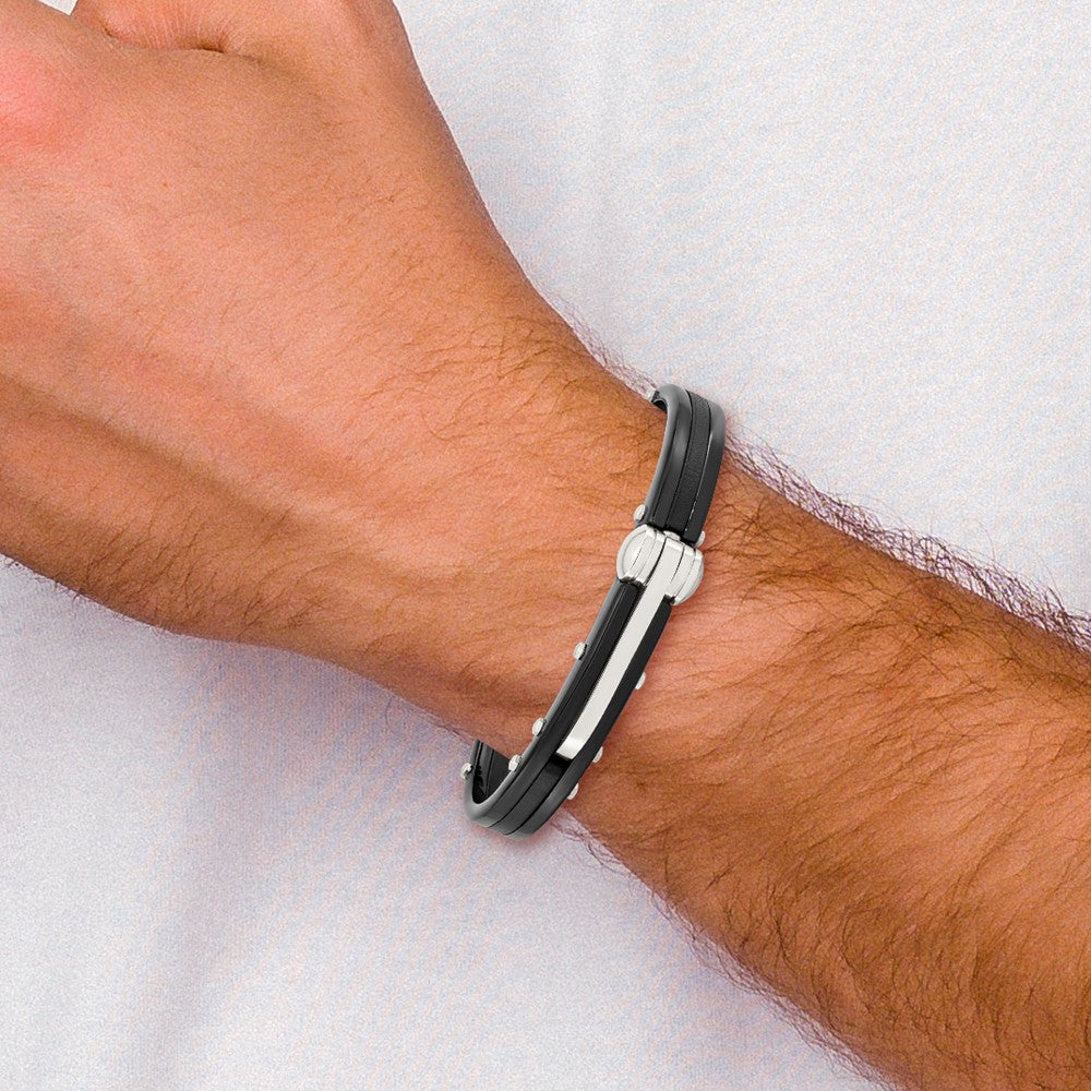 Stainless Steel Chisel Polished Black Ip-Plated And Pvc Hinged Bangle