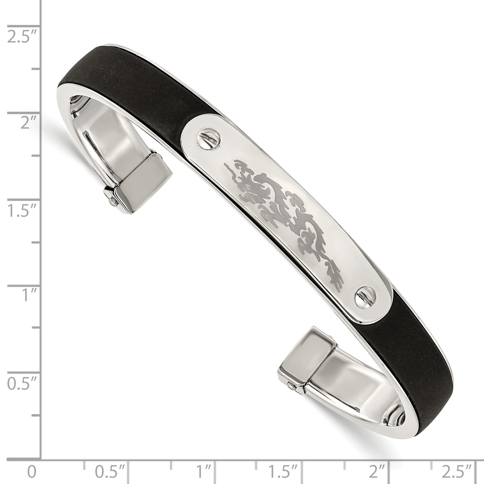 Stainless Steel Polished W/Black Rubber Laser Etched Dragon Bangle