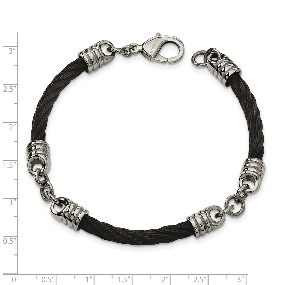 Stainless Steel Chisel Polished Black Ip-Plated Cable 9 Inch Bracelet