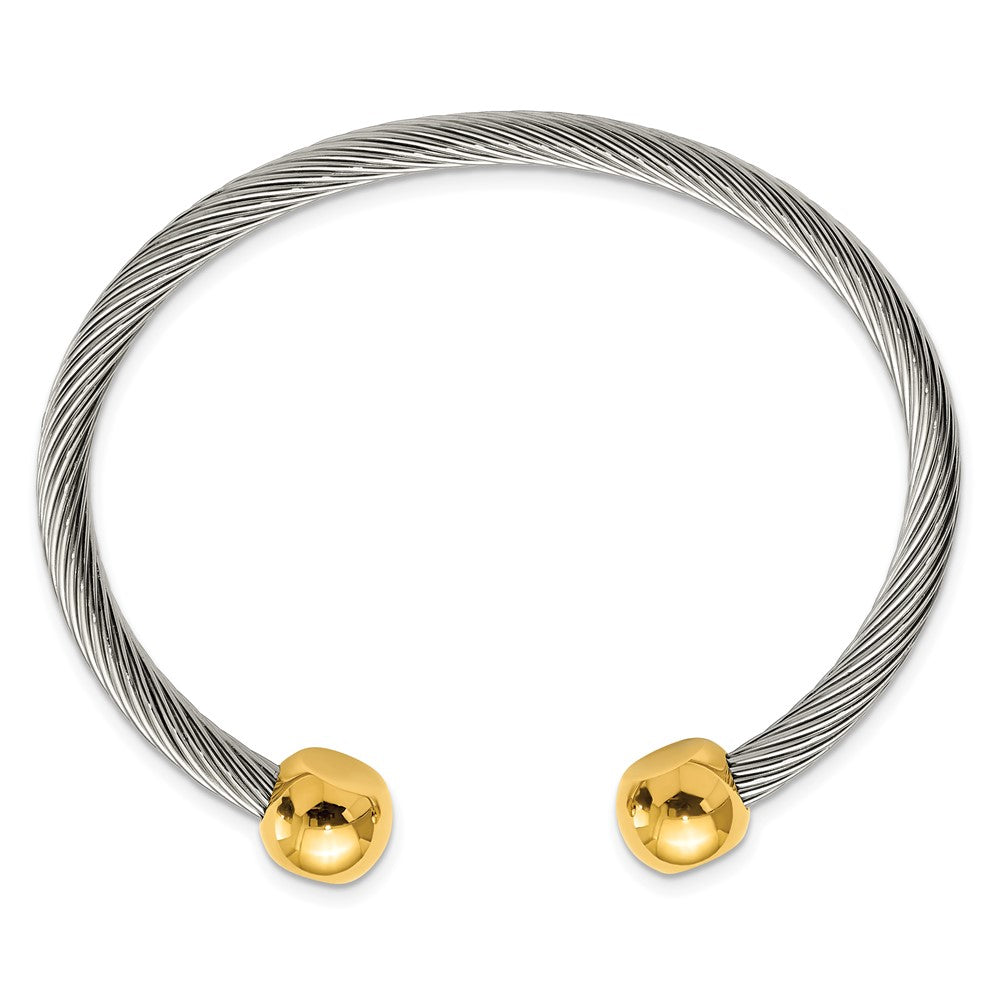 Stainless Steel Chisek Polished Yellow Ip-Plated Cuff Bangle