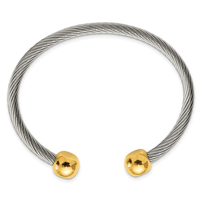 Stainless Steel Chisek Polished Yellow Ip-Plated Cuff Bangle