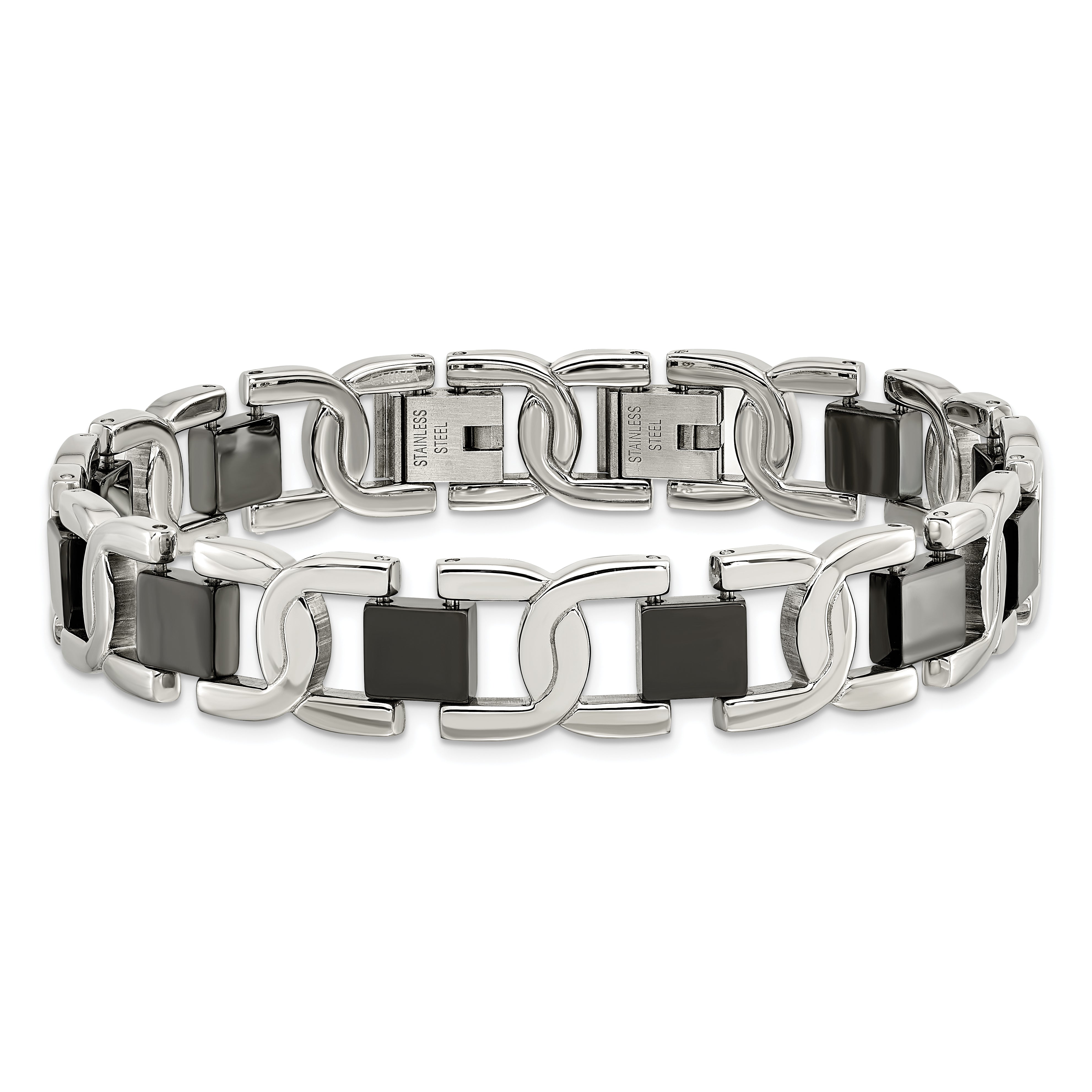 Stainless Steel Chisel Polished Black Ip-Plated 8 Inch Fancy Link Bracelet
