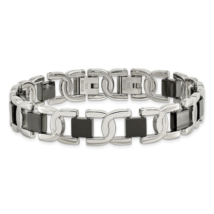 Stainless Steel Chisel Polished Black Ip-Plated 8 Inch Fancy Link Bracelet