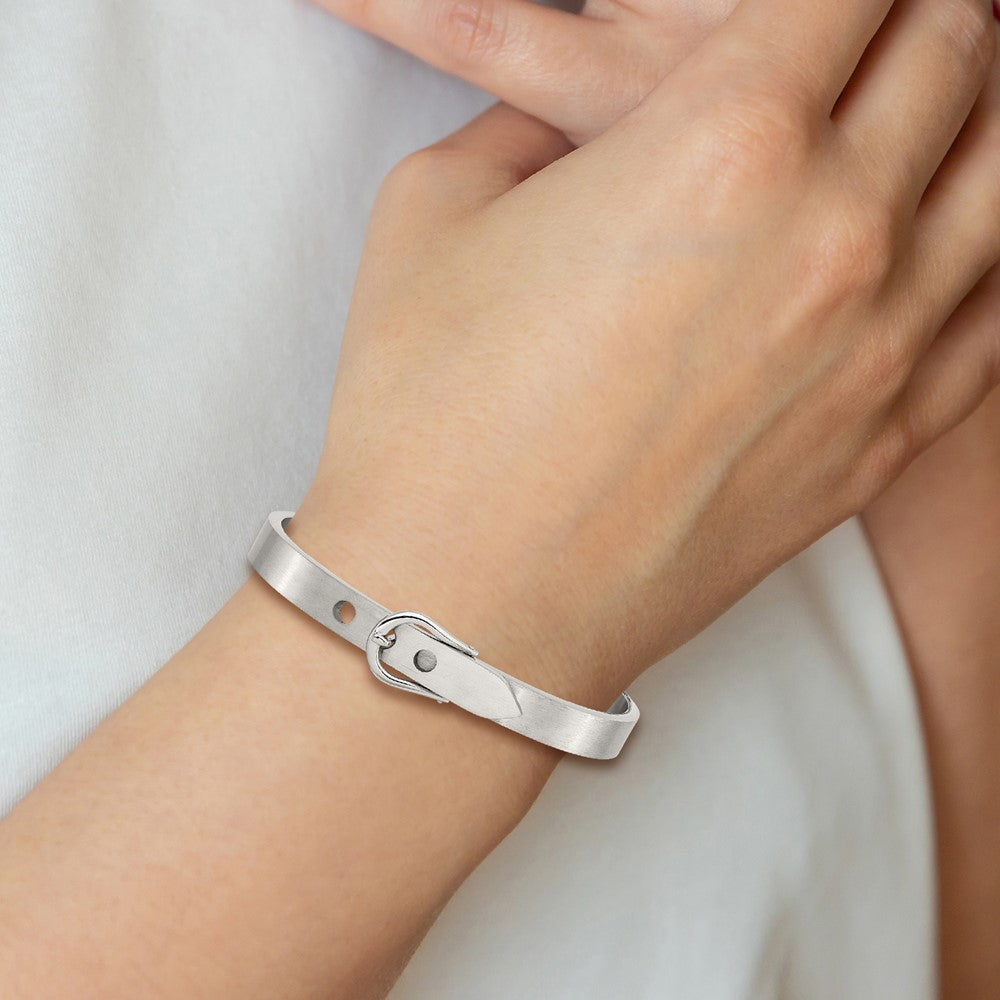 Stainless Steel Chisel Brushed And Polished Belt Hinged Bracelet