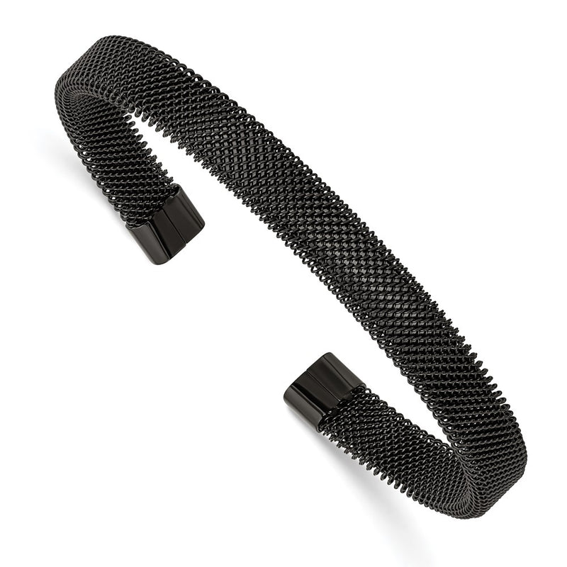 Stainless Steel Polished Black Ip-Plated Wire Mesh 8mm Cuff Bangle