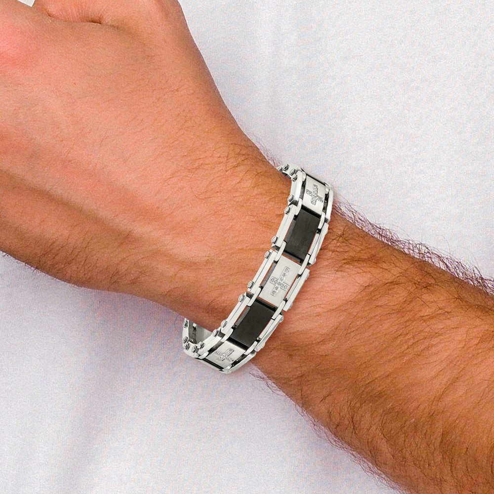 Stainless Steel Chisel Brushed And Polished Black Ip-Plated With 1/4 Carat Diamond 8.75 Inch Bracelet