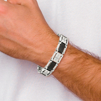 Stainless Steel Chisel Brushed And Polished Black Ip-Plated With 1/4 Carat Diamond 8.75 Inch Bracelet