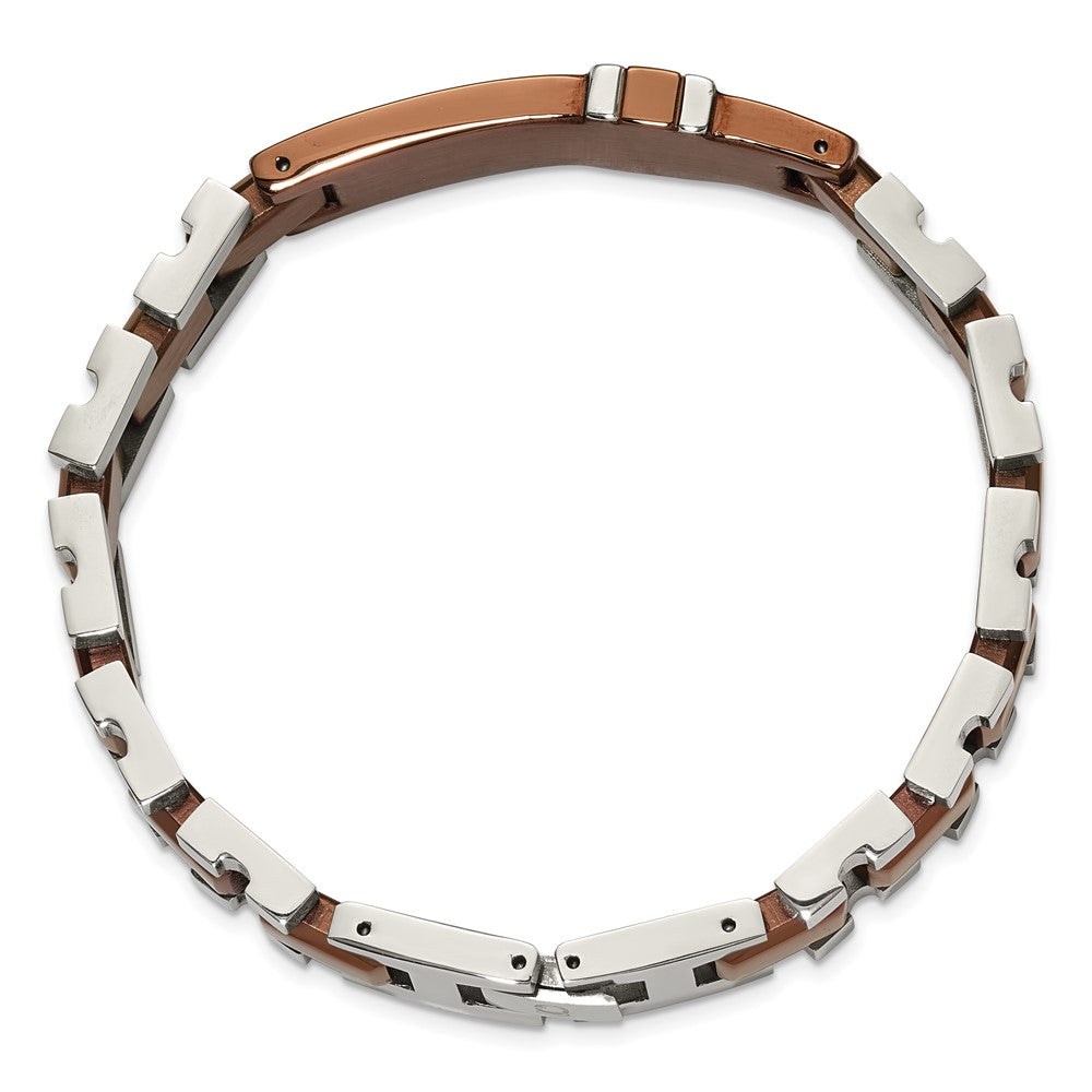 Stainless Steel Chisel Polished Brown Ip-Plated With .01 Carat Diamond 8.5 Inch Bracelet