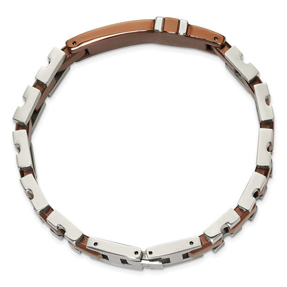 Stainless Steel Chisel Polished Brown Ip-Plated With .01 Carat Diamond 8.5 Inch Bracelet