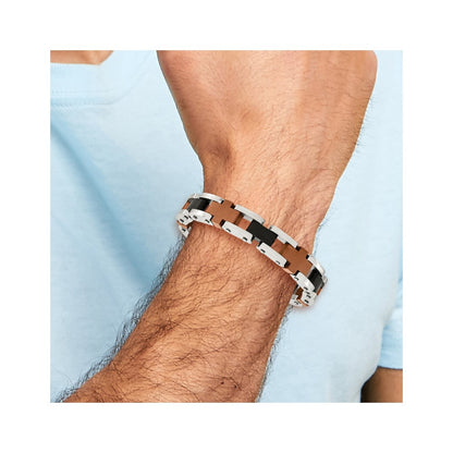 Stainless Steel Chisel Brushed And Polished Black Brown Ip-Plated 8.75 Inch Cross Link Bracelet
