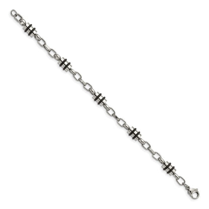 Stainless Steel Chisel Polished With Black Rubber Barrel Link 8 Inch Bracelet