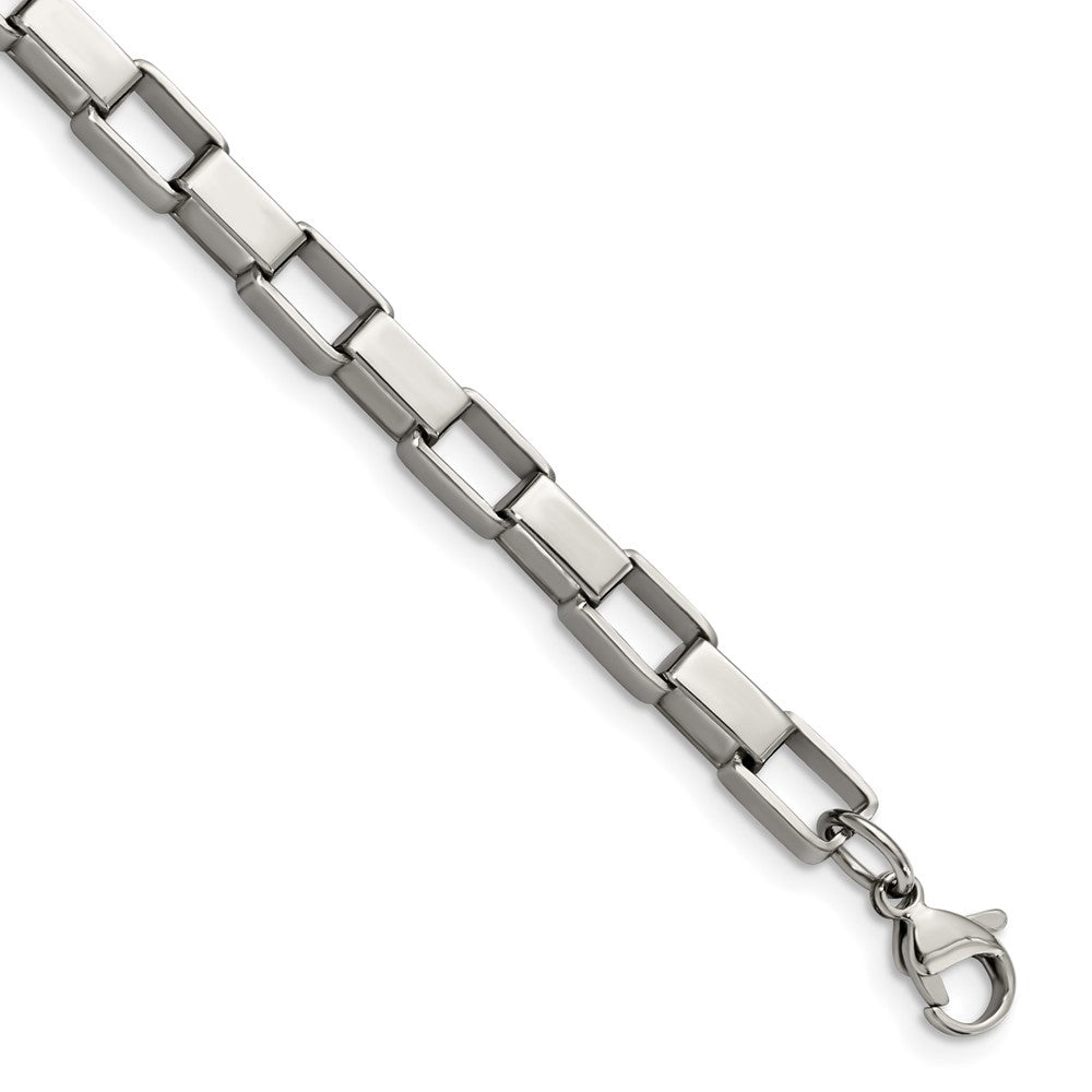 Stainless Steel Chisel Polished 8 Inch Square Link Bracelet