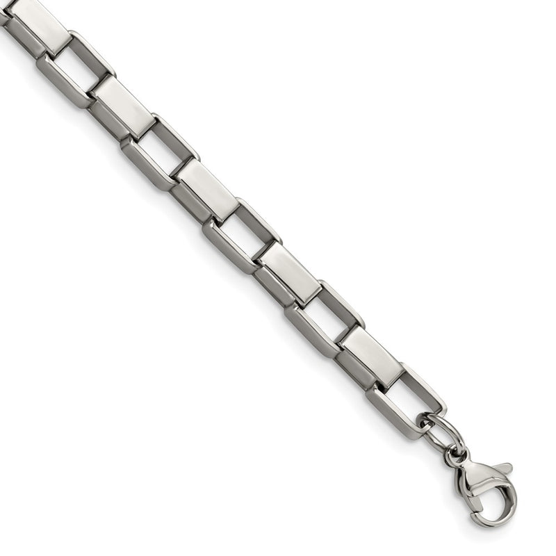 Stainless Steel Chisel Polished 8 Inch Square Link Bracelet