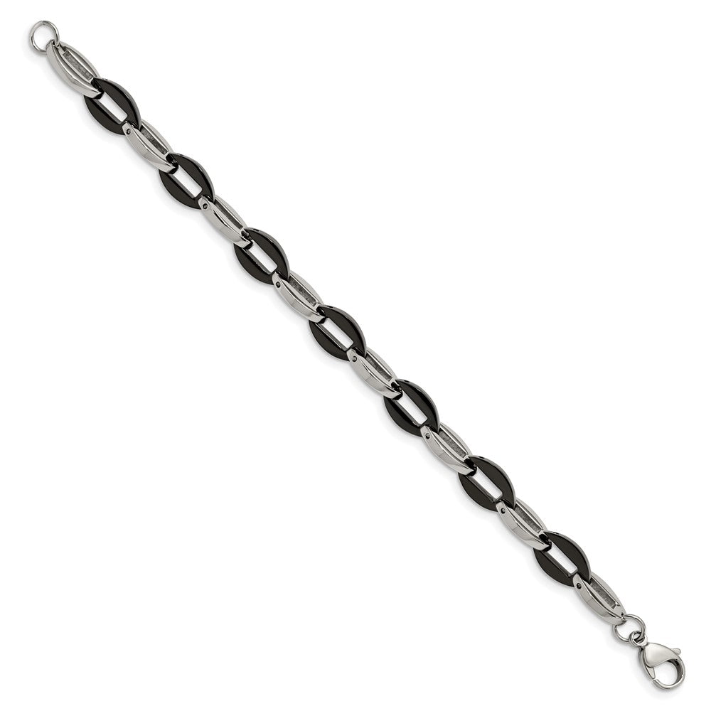 Stainless Steel Chisel Polished Black Ip-Plated Oval Link Chain Bracelet