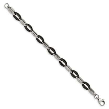Stainless Steel Chisel Polished Black Ip-Plated Oval Link Chain Bracelet