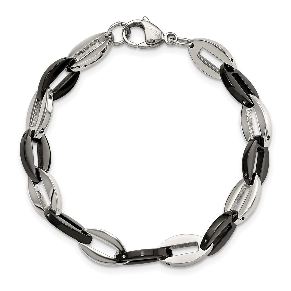 Stainless Steel Chisel Polished Black Ip-Plated Oval Link Chain Bracelet