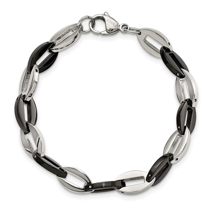 Stainless Steel Chisel Polished Black Ip-Plated Oval Link Chain Bracelet