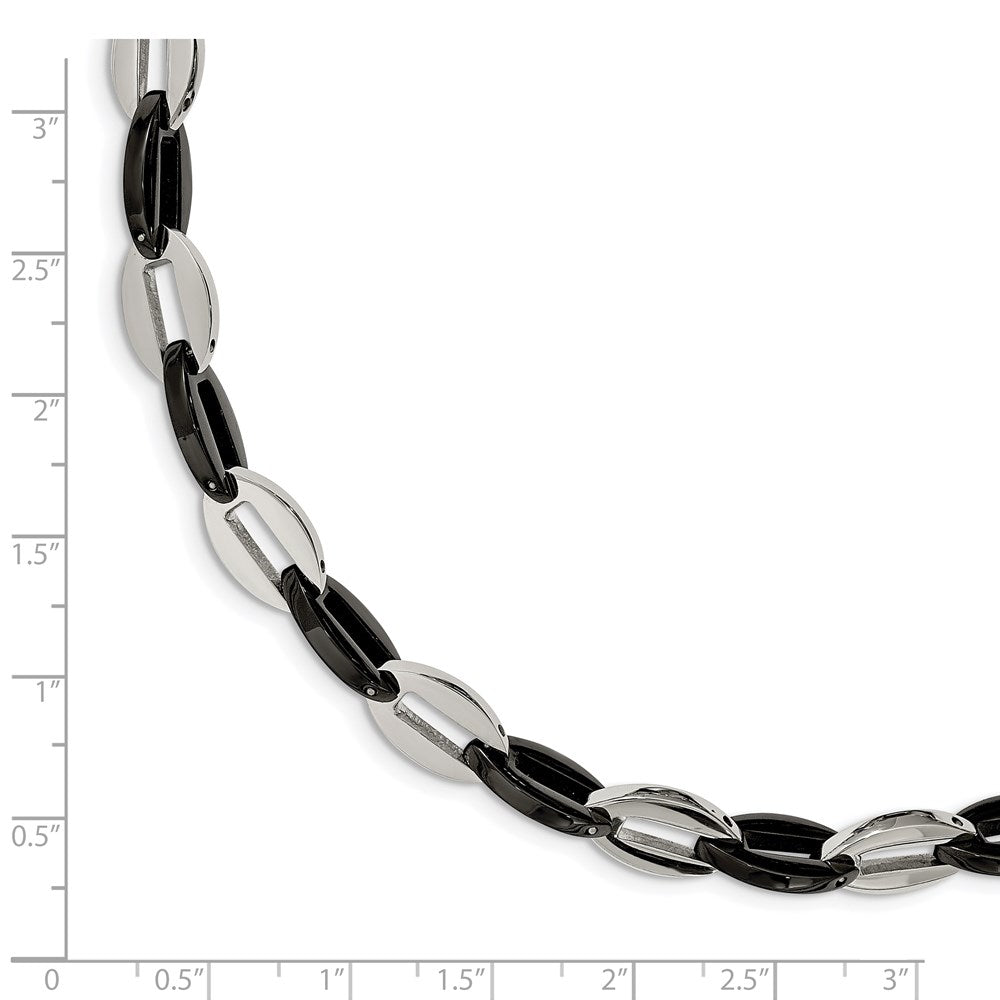 Stainless Steel Chisel Polished Black Ip-Plated Oval Link Chain Bracelet