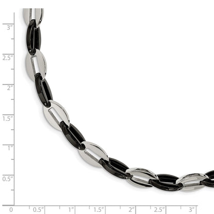 Stainless Steel Chisel Polished Black Ip-Plated Oval Link Chain Bracelet