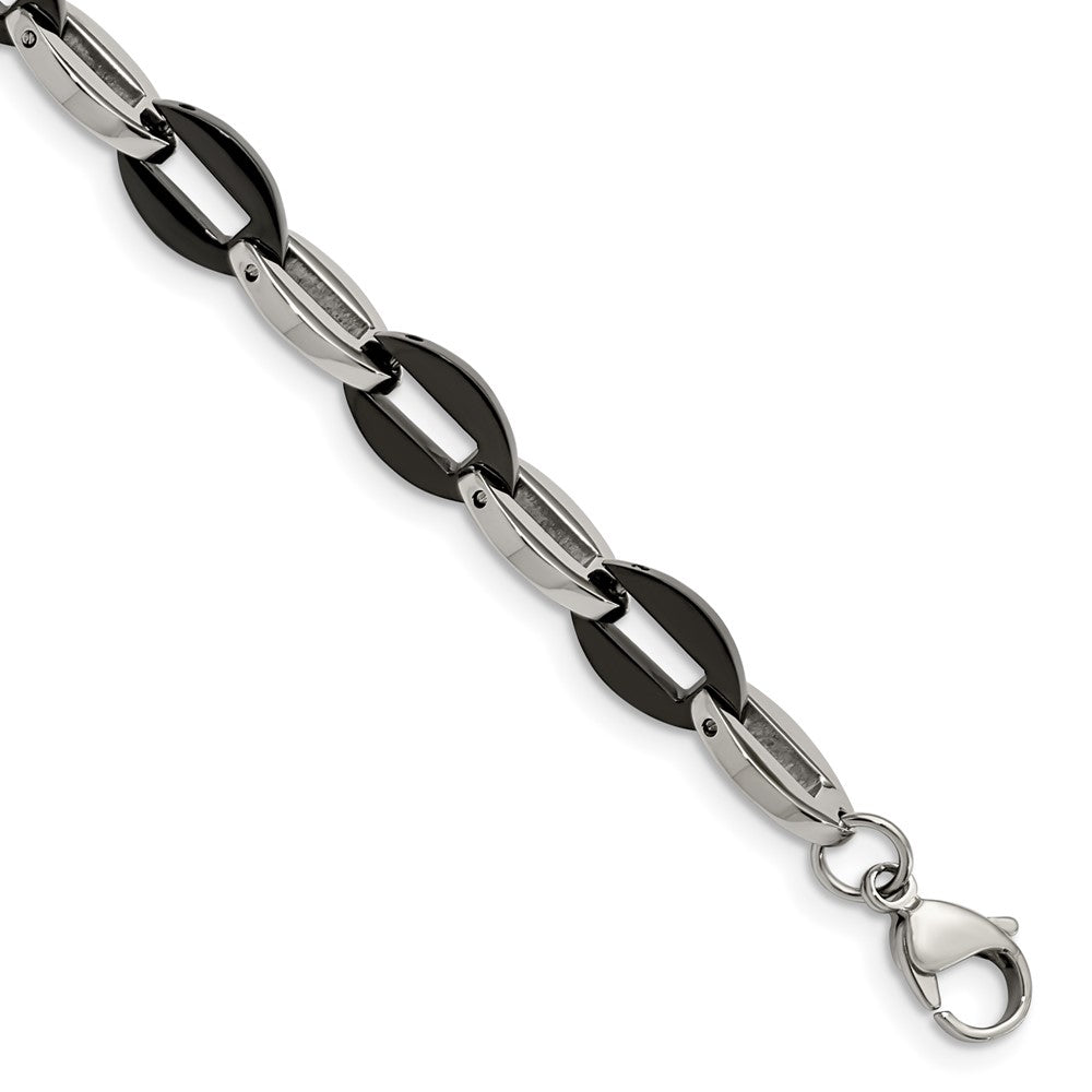 Stainless Steel Chisel Polished Black Ip-Plated Oval Link Chain Bracelet