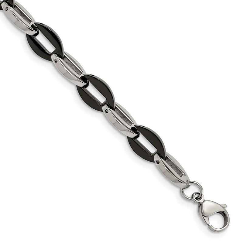 Stainless Steel Chisel Polished Black Ip-Plated Oval Link Chain Bracelet