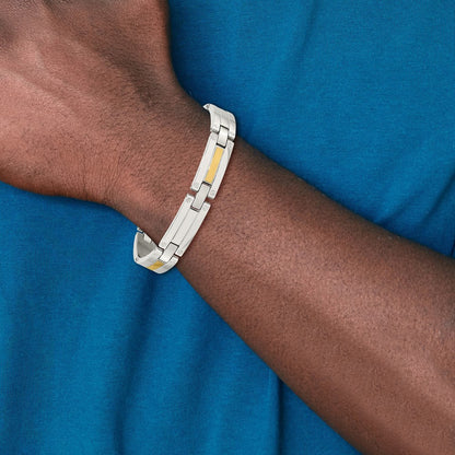 Stainless Steel Chisel With 14K Gold Accent Polished 8.5 Inch Link Bracelet