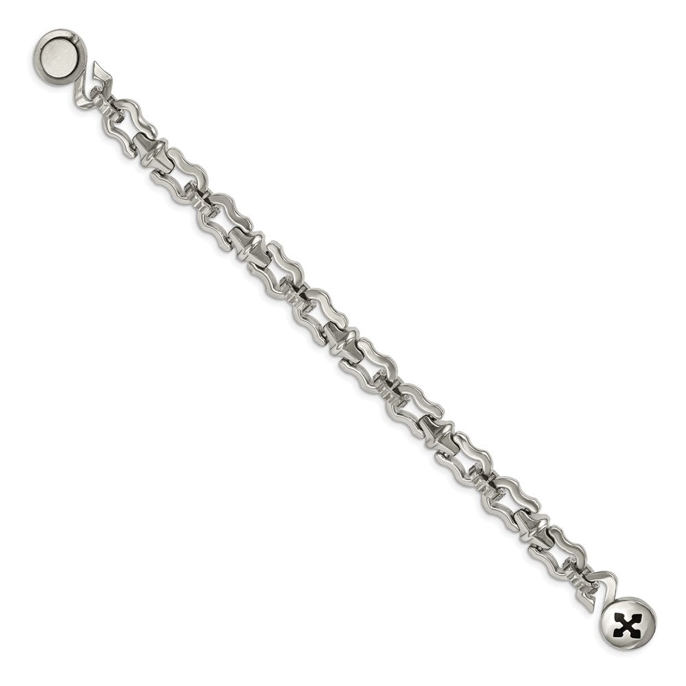 8.5 Inch Stainless Steel Polished With Black Rubber Cross 8.5In Bracelet