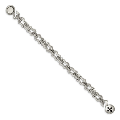 8.5 Inch Stainless Steel Polished With Black Rubber Cross 8.5In Bracelet