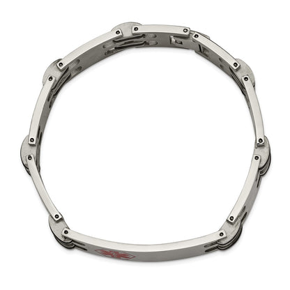 Stainless Steel Chisel Polished With Red Enamel And Black Rubber Medical Id 8.25 Inch Bracelet