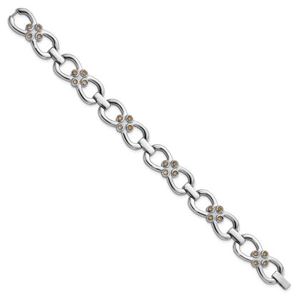 7.75 Inch Stainless Steel Polished W/ Brown Cz Fancy Link Bracelet