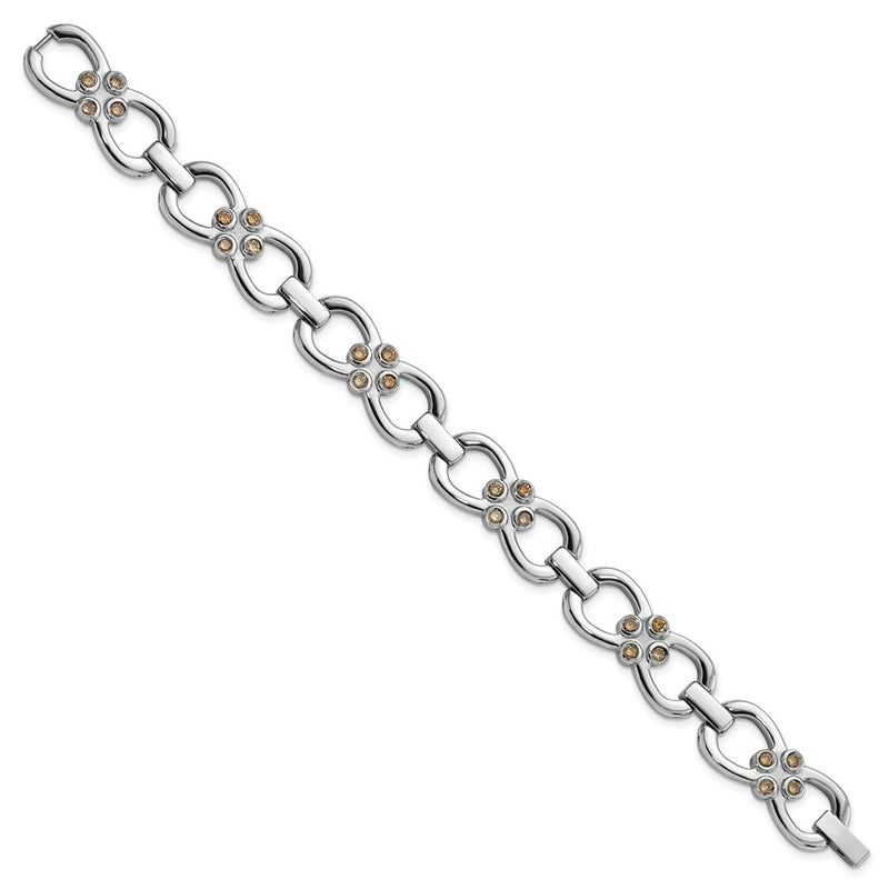 7.75 Inch Stainless Steel Polished W/ Brown Cz Fancy Link Bracelet